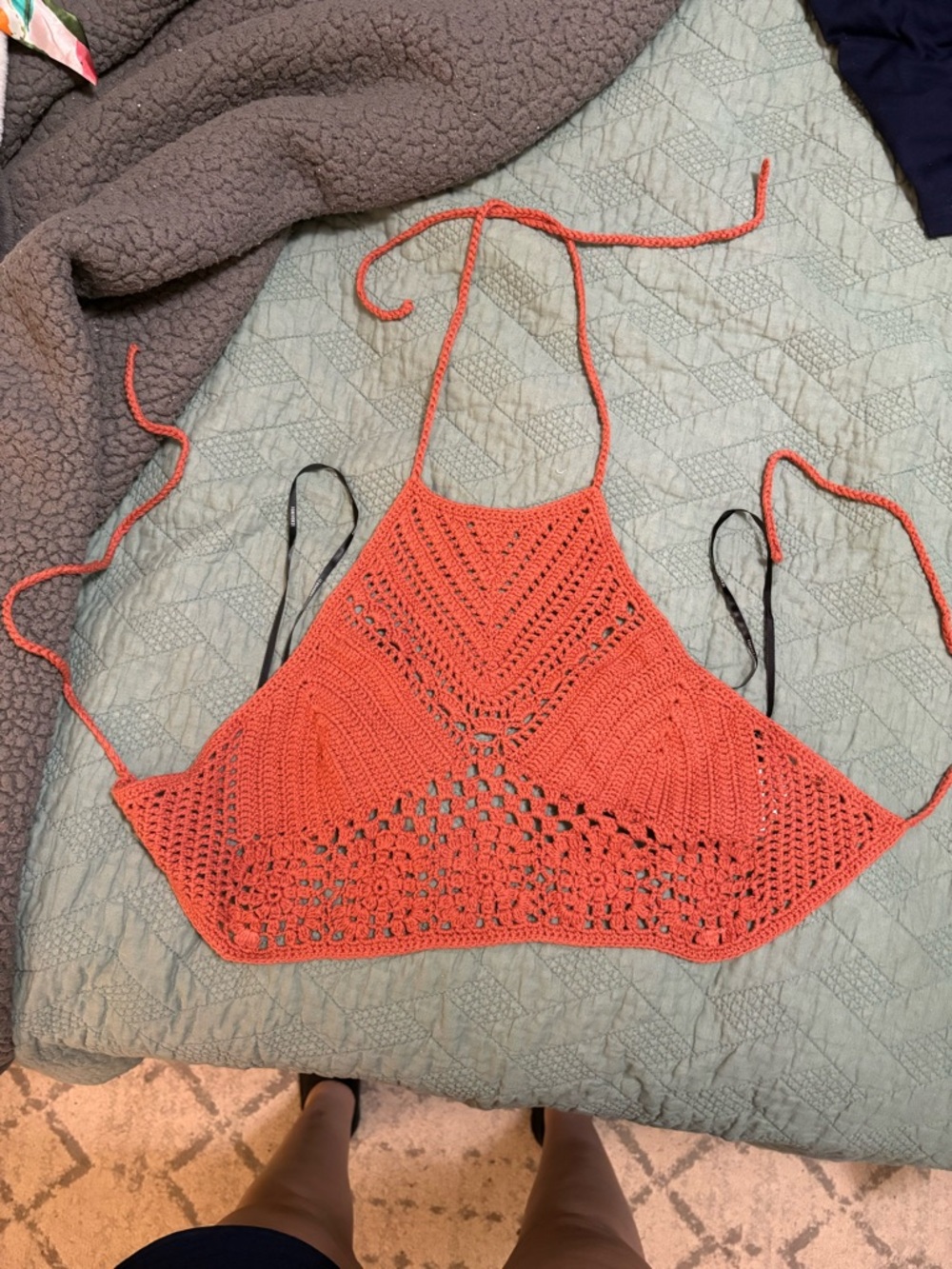 NWOT Crochet Halter Orange Crop Top